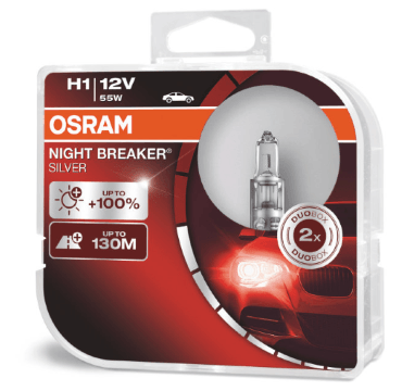 Лампа H1 12V 55W Osram NIGHT BREAKER SILVER +100% (2шт)